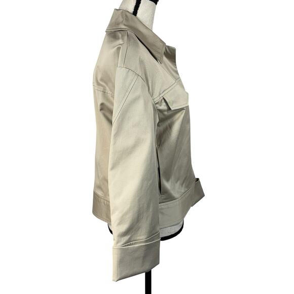 Banana Republic Small Twill Short Utility Jacket Button-Up Lined Long Sleeve Tan - Picture 4 of 11